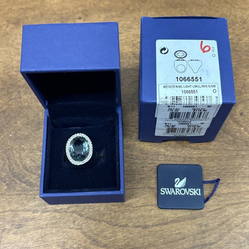 SIGNED SWAROVSKI AQUA COLORED CRYSTAL RING 52 NEW IN BOX RARE COLLECTOR !